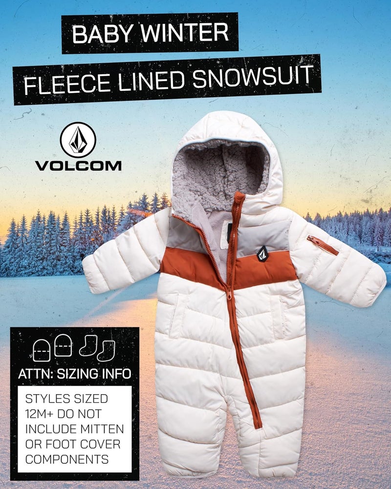 Volcom Boy Baby Snowsuit - Soft Fleece Lined Insulated Pram Infant Snowsuit with Sherpa Lined Hood - Baby Winter Clothes - Image 1